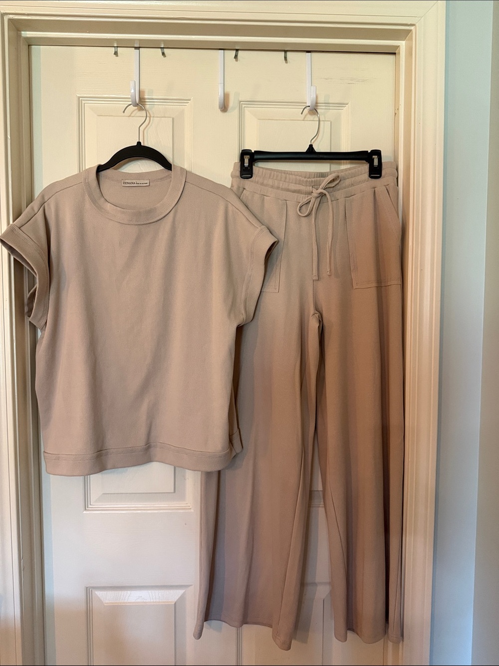 Zenana Outfitters Two-Piece Scuba Knit Wide-Leg Pant Set